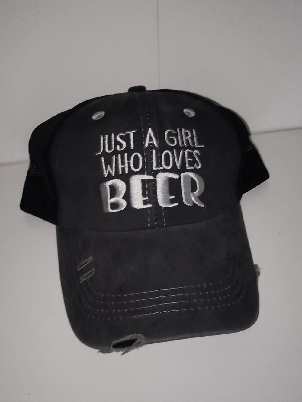 Criss Cross Hat, Black Hat -  "Just A Girl Who Loves Beer"